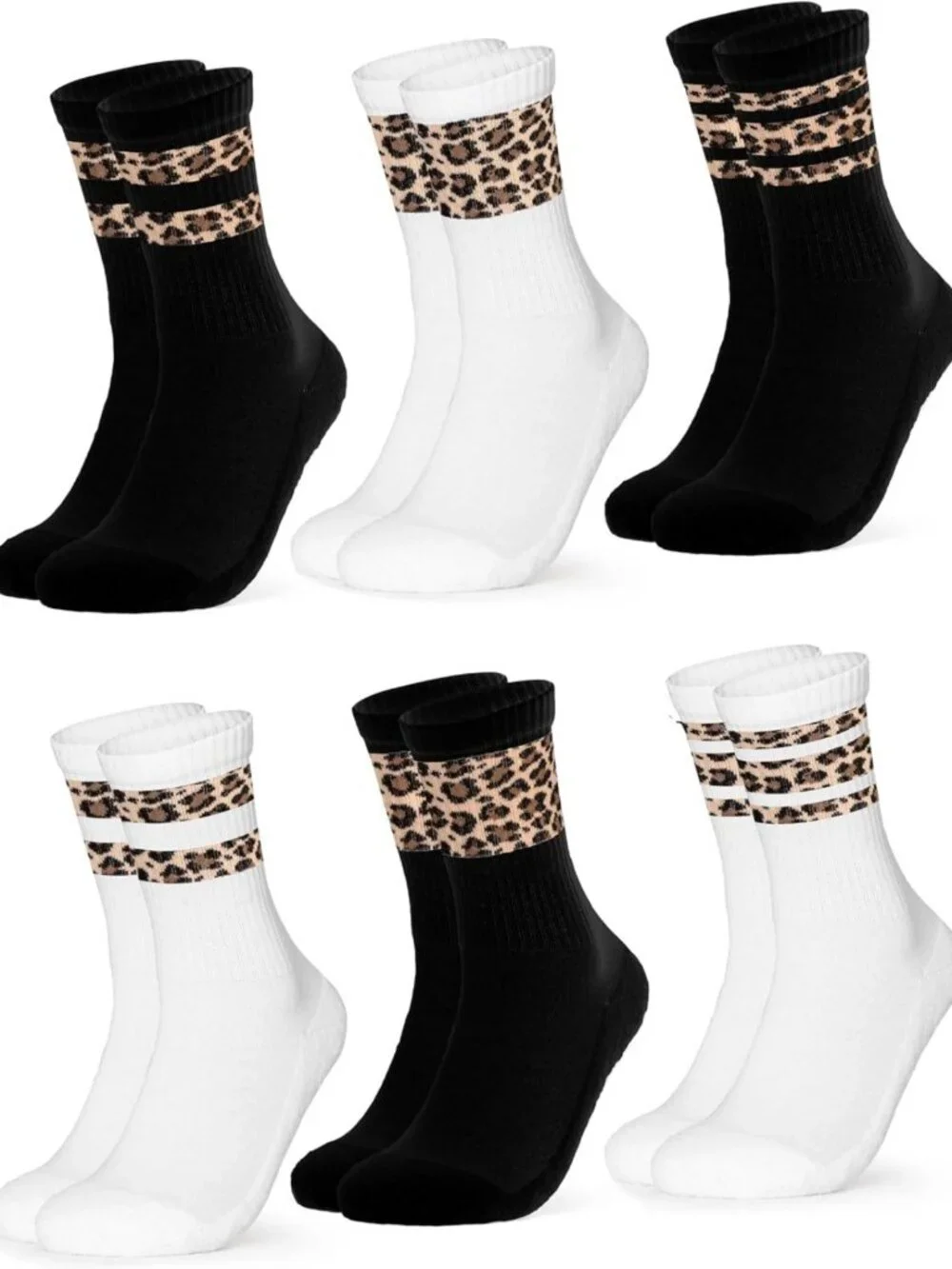 Leopard Print Crew Socks for Women - 6 Pack, Trendy & Stylish Fashion